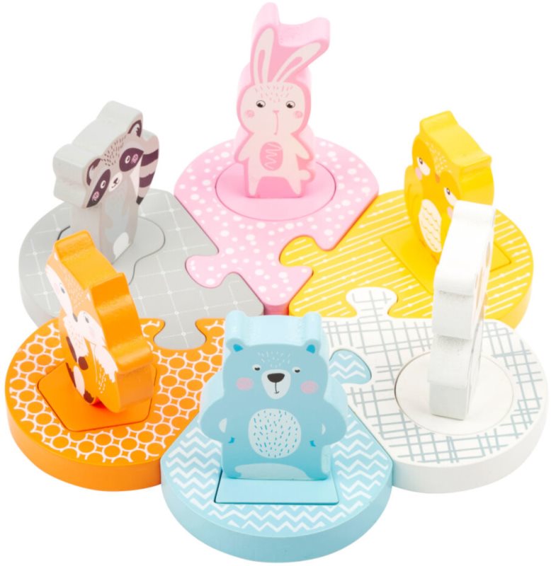 Small foot Wooden Animal Puzzle jucărie interactivă cu piese care se pot insera din lemn 2y+ 12 buc
