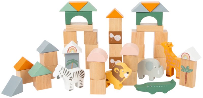 Small foot Wooden Building Blocks Safari jucărie cu activități din lemn 12 m+ 50 buc