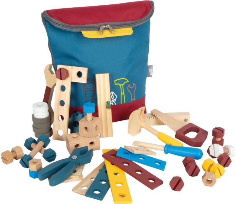 Small foot Workshop Tool Backpack set de jucării din lemn 3 y+ 1 buc