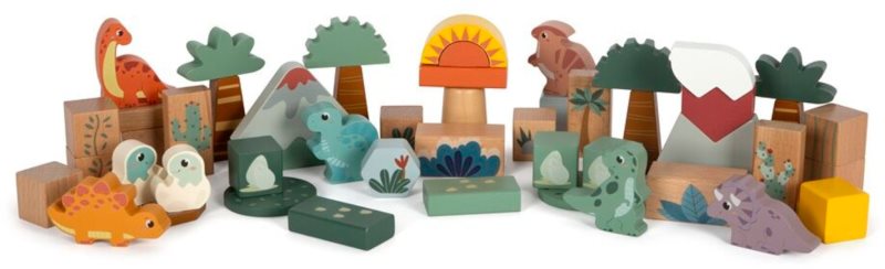 Small foot Wooden Building Blocks Dino jucărie cu activități din lemn 12 m+ 34 buc
