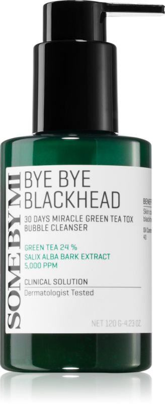 Some By Mi Bye Bye Blackhead 30 Days Miracle Green Tea Tox Bubble Cleanser Spuma activa pentru curatare impotriva punctelor negre 120 g