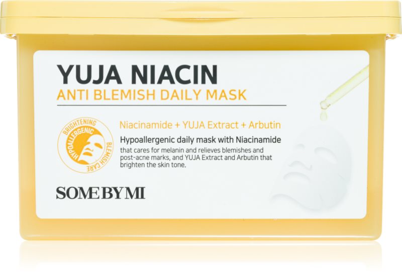 Some By Mi Yuja Niacin Anti Blemish Daily Mask mască textilă iluminatoare pentru uniformizarea nuantei tenului pachet mare 30 buc