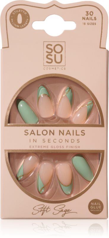 SOSU Cosmetics Salon Nails unghii artificiale culoare Soft Sage 30 buc