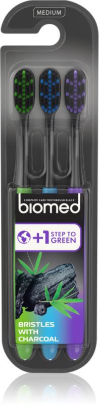 Biomed Black Charcoal periuțe de dinți mediu 3 buc
