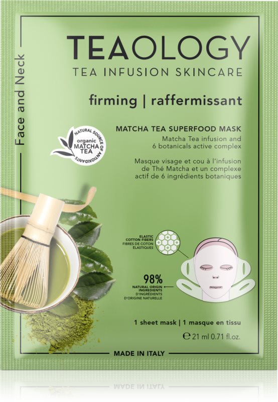 Teaology Matcha Tea Superfood Mask mască textilă pentru contururile faciale, cu efect de fermitate cu matcha 1 buc