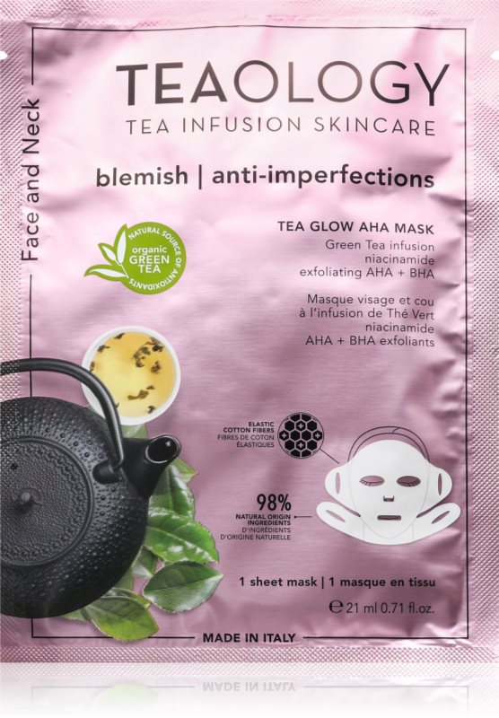 Teaology Tea Glow Blemish AHA Purifying Mask masca de celule cu efect de curatare si reimprospatare pentru gat si decolteu 21 ml