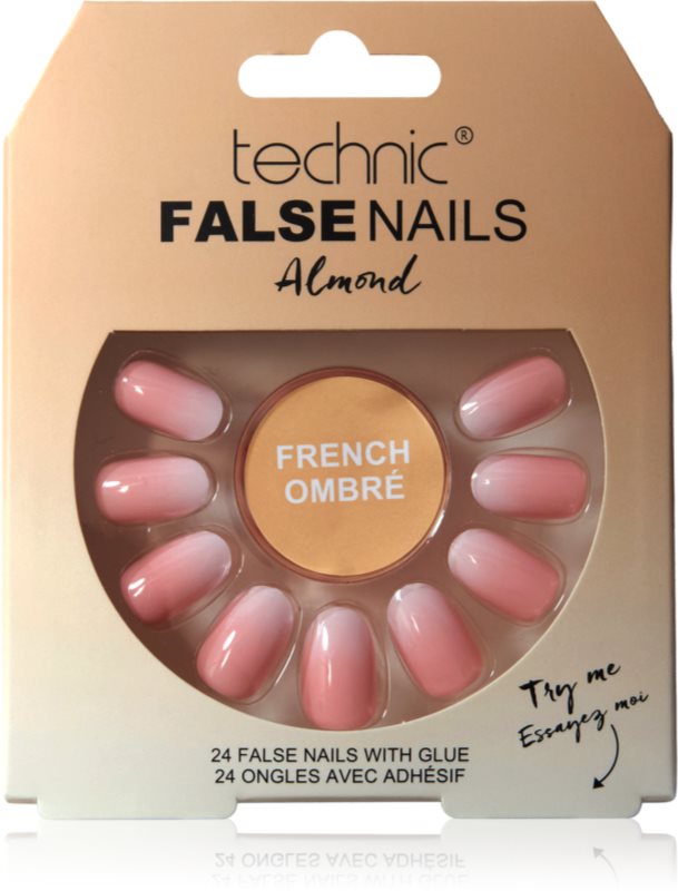 Technic Cosmetics False Nails Almond unghii artificiale French Ombré 24 buc
