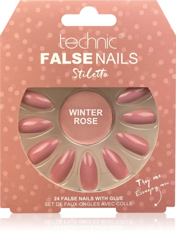 Technic Cosmetics False Nails Stiletto unghii artificiale Winter Rose 24 buc
