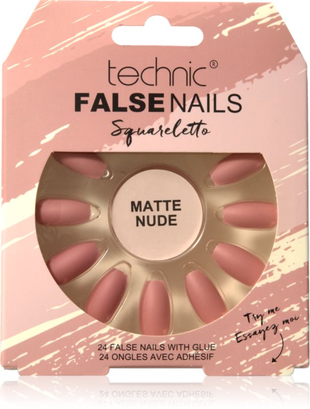 Technic Cosmetics False Nails Sqarletto unghii artificiale Matte Nude 24 buc