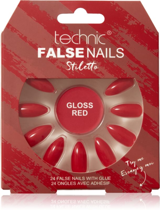 Technic Cosmetics False Nails Stiletto unghii artificiale Gloss Red 24 buc