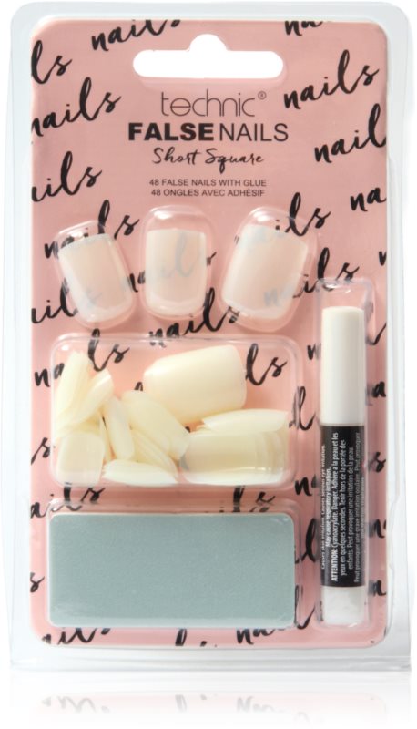 Technic Cosmetics False Nails Short Square unghii artificiale cu lipici 48 buc