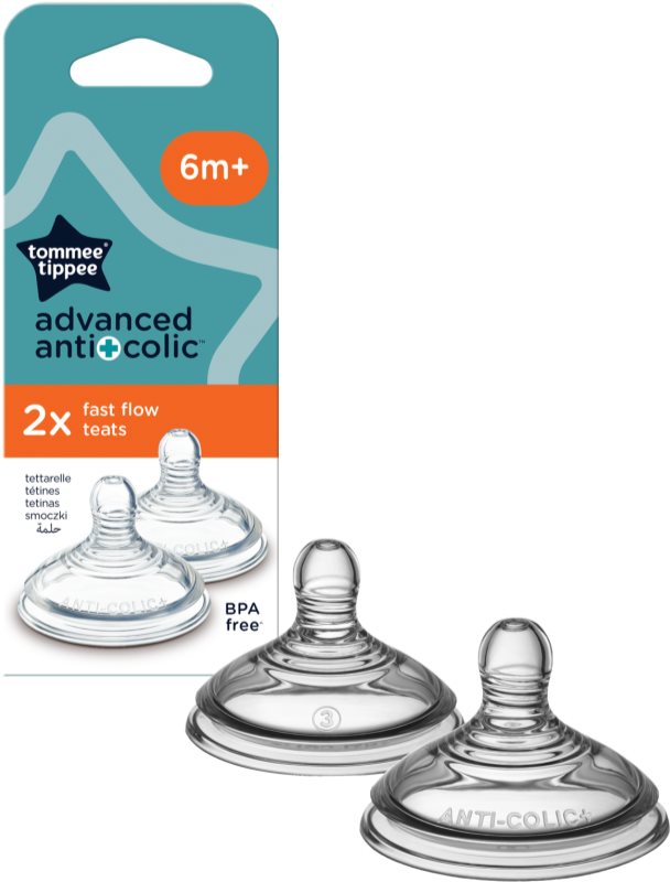 Tommee Tippee Advanced Anti-Colic tetină pentru biberon Fast Flow 6m+ 2 buc