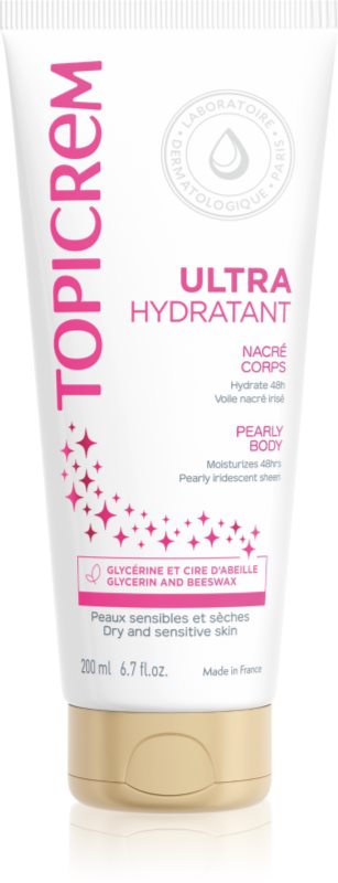 Topicrem UH BODY Ultra-Moisturizing Pearly Body lapte de corp piele sensibilă stralucire de perla 200 ml