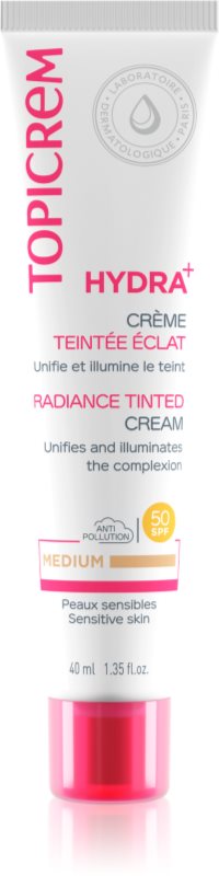 Topicrem UH FACE HYDRA+ Radiance Tinted Cream cremă hidratantă nuanțatoare SPF 40 culoare Medium 40 ml