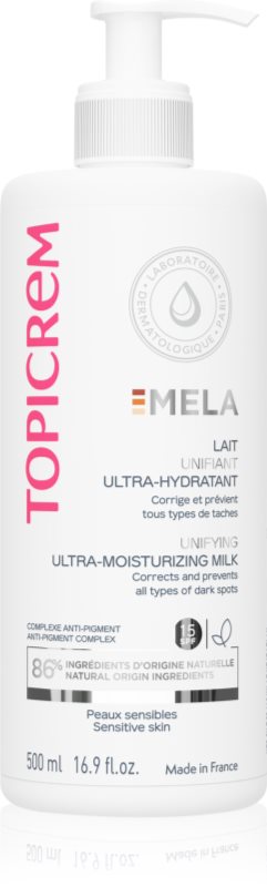 Topicrem MELA Unifying Ultra-Moisturizing Milk SPF15 lapte hidratant impotriva petelor SPF 15 500 ml