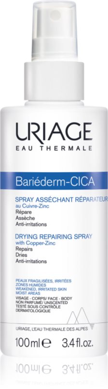 Uriage Bariéderm Cica Drying Repairing Spray spray reparator cu conținut de cupru și zinc, cu efect de uscare 100 ml