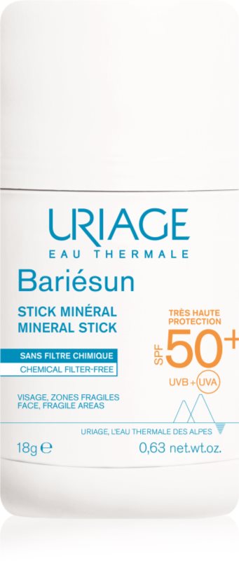 Uriage Bariésun Mineral Stick SPF 50+ baton de protecție minerală pe zonele sensibile SPF 50+ 18 g