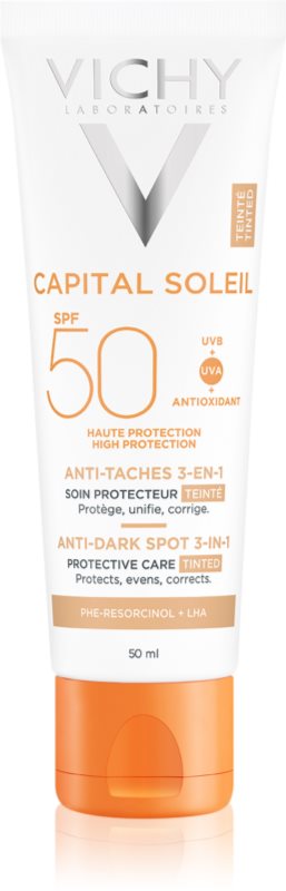 Vichy Capital Soleil cremă colorantă împotriva petelor pigmentare 3 în 1 SPF 50 Tinted 50 ml