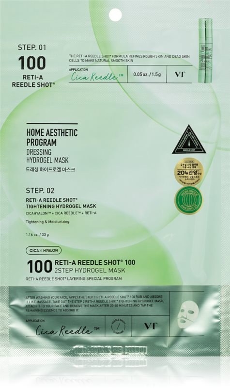 VT Cosmetics Cica Reti-A Reedle Shot 100 2Step Hydrogel Mask mască intensă cu hidrogel pentru netezirea pielii si inchiderea porilor 34.5 g