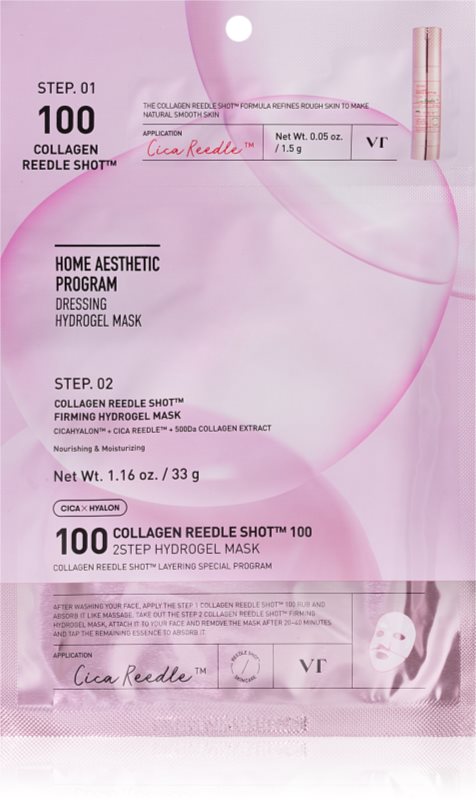 VT Cosmetics Collagen Reedle Shot 100 2Step Hydrogel Mask mască intensă cu hidrogel cu efect de întărire 34.5 g