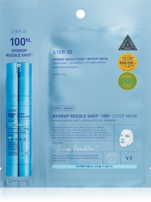 VT Cosmetics Hydrop Reedle Shot 100hL 2 Step Mask masca pentru hidratare intensa pentru tratarea tenului în două faze 28.5 g