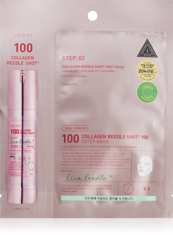 VT Cosmetics Collagen Reedle Shot 100 2 Step Mask masca cu efect de lifting si fermitate pentru tratarea tenului în două faze 26.5 g