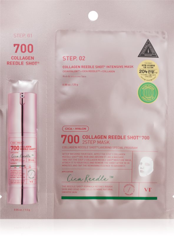 VT Cosmetics Collagen Reedle Shot 700 2-Step Mask masca cu efect de lifting si fermitate pentru tratarea tenului în două faze 28.5 g