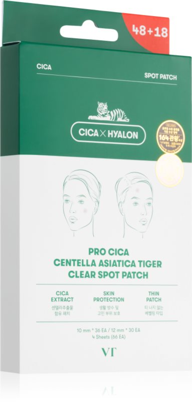 VT Cosmetics Pro Cica Centella Asiatica Tiger Clear Spot Patch plasturi pentru piele problematică 66 buc