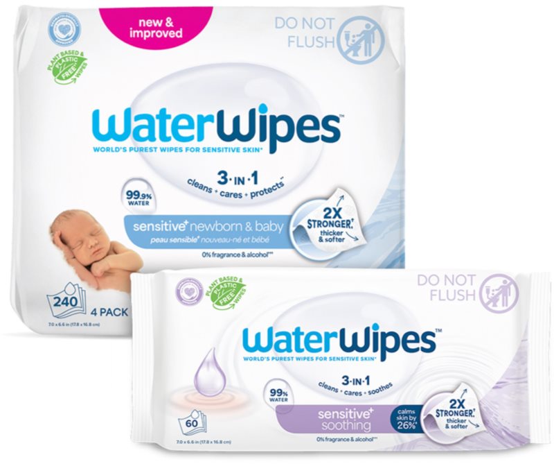 WaterWipes Sensitive (4x60 ks) + Soothing Clean (1x60 ks) Șervețele umede 300 buc