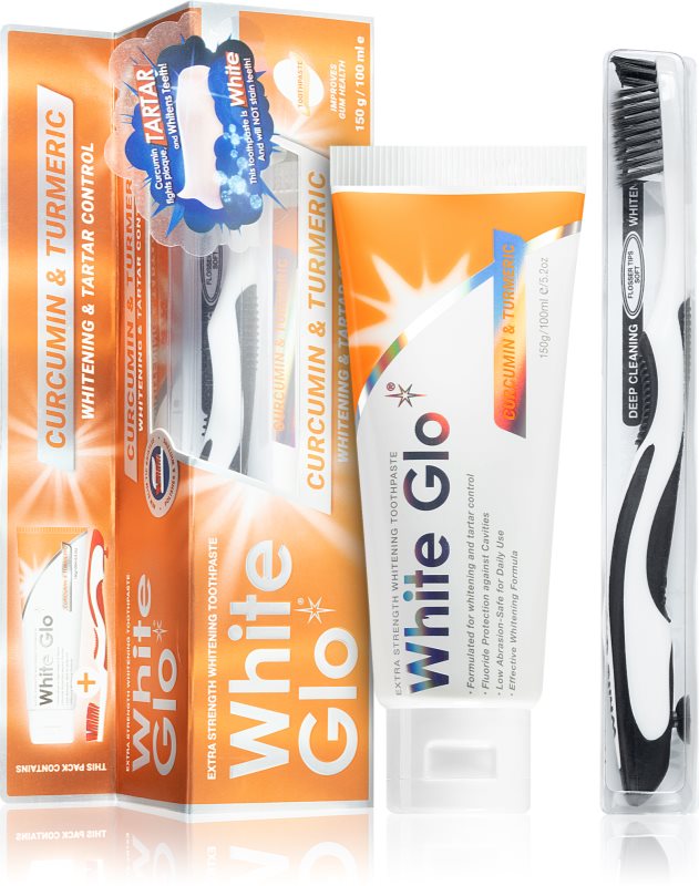 White Glo Whitening & Tartar Control pasta de dinti cu efect innalbitor cu pensula Curcumin and Turmeric 150 g