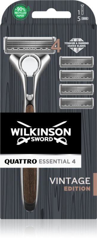 Wilkinson Sword Quattro Essential 4 Titanium Vintage Aparat de ras + rezervă lame 5 pc