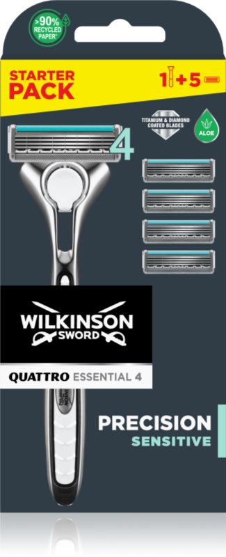 Wilkinson Sword Quattro Essential 4 Titanium Sensitive Aparat de ras + rezervă lame 4 pc