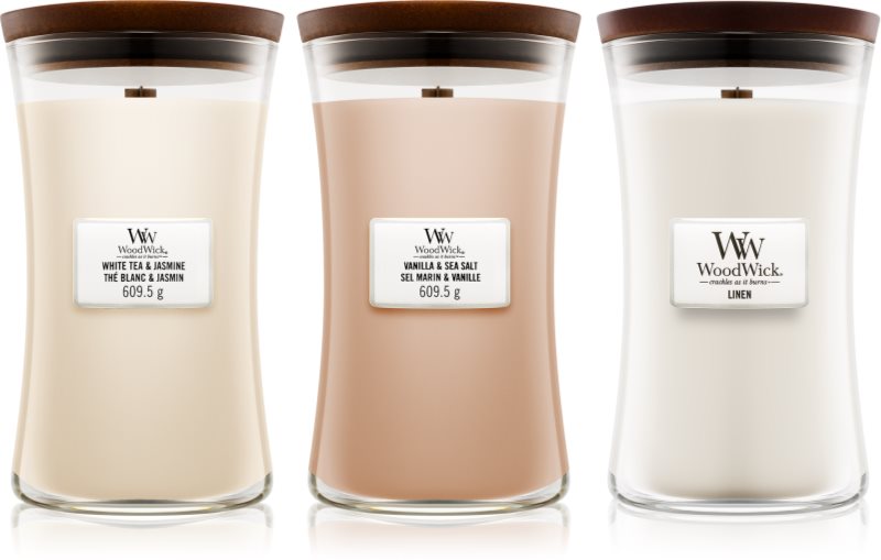 Woodwick Linen, Tea & Sea Salt set set cadou