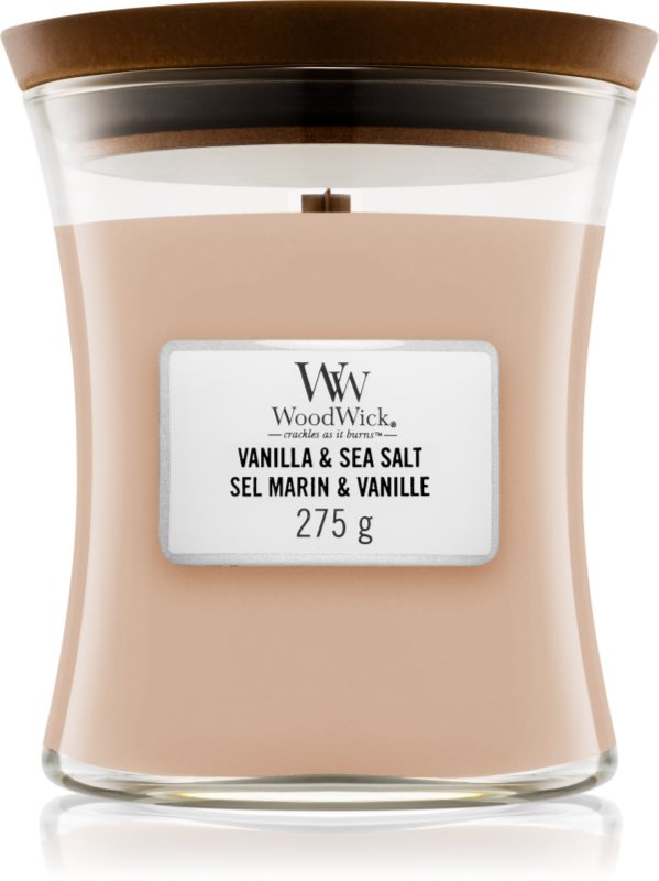 Woodwick Vanilla & Sea Salt lumânare parfumată cu fitil din lemn