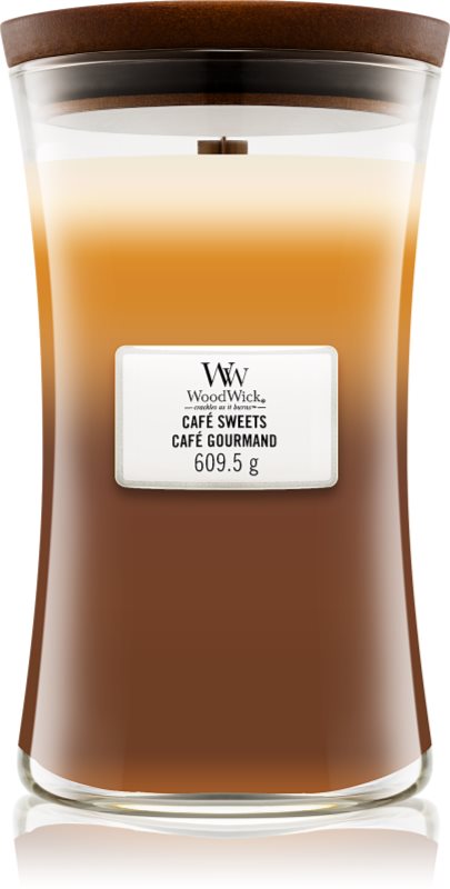 Woodwick Trilogy Café Sweets lumânare parfumată cu fitil din lemn 609.5 g
