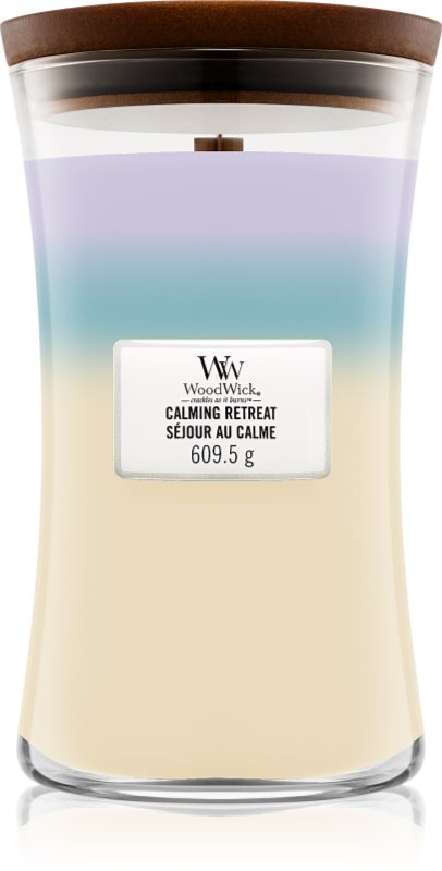 Woodwick Trilogy Calming Retreat lumânare parfumată cu fitil din lemn