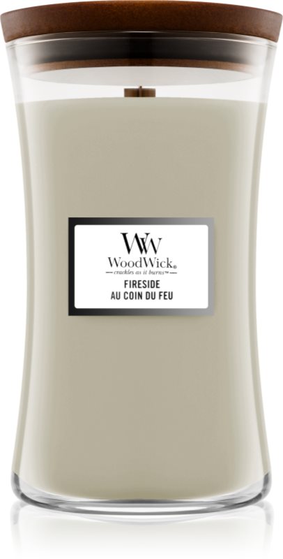 Woodwick Fireside Au Coin Du Feu lumânare parfumată cu fitil din lemn