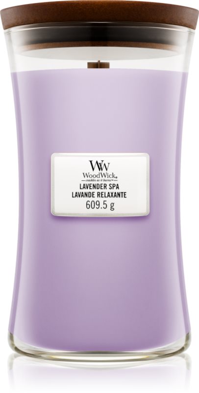 Woodwick Lavender Spa lumânare parfumată cu fitil din lemn 609.5 g