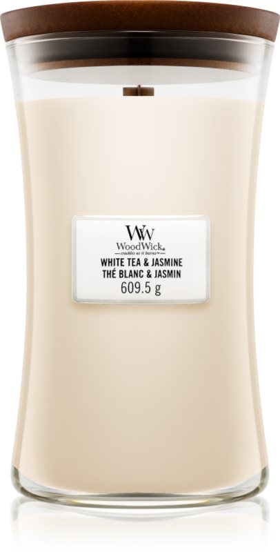 Woodwick White Tea & Jasmine lumânare parfumată cu fitil din lemn