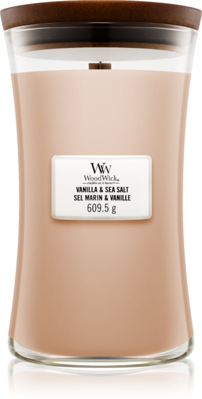 Woodwick Vanilla & Sea Salt lumânare parfumată cu fitil din lemn