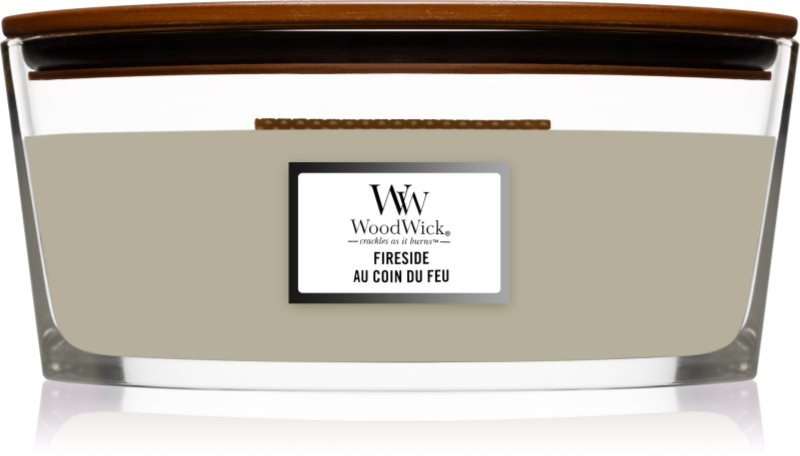 Woodwick Fireplace Fireside lumânare parfumată cu fitil din lemn (hearthwick) 453 g