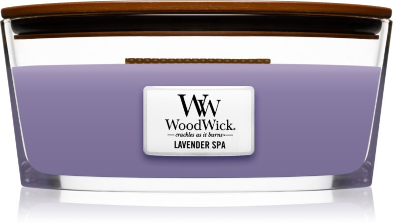 Woodwick Lavender Spa lumânare parfumată cu fitil din lemn (hearthwick) 453 g