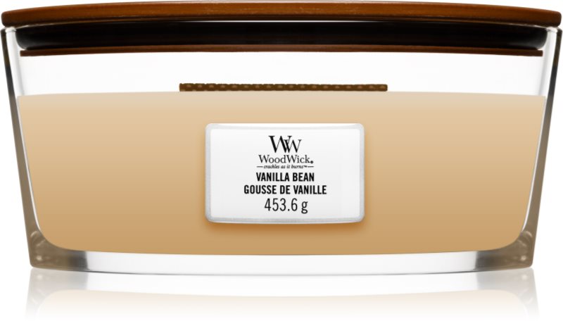 Woodwick Vanilla Bean lumânare parfumată cu fitil din lemn (hearthwick) 453.6 g
