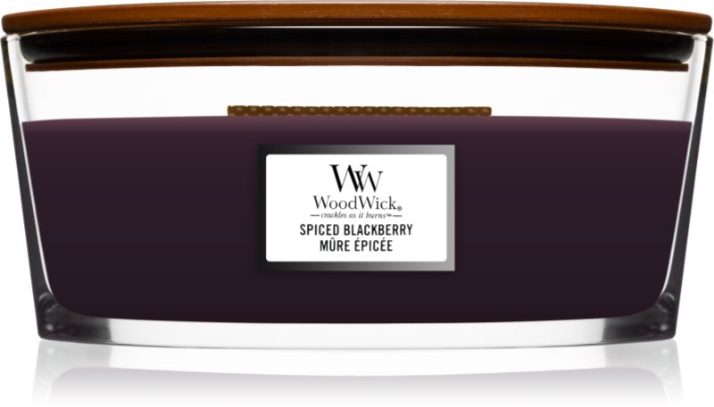 Woodwick Spiced Blackberry lumânare parfumată cu fitil din lemn (hearthwick) 453,6 g