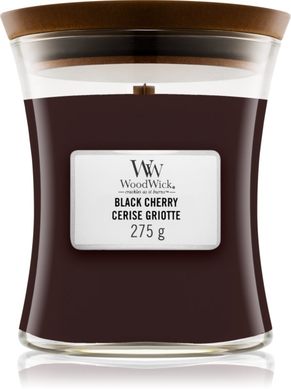 Woodwick Black Cherry lumânare parfumată cu fitil din lemn