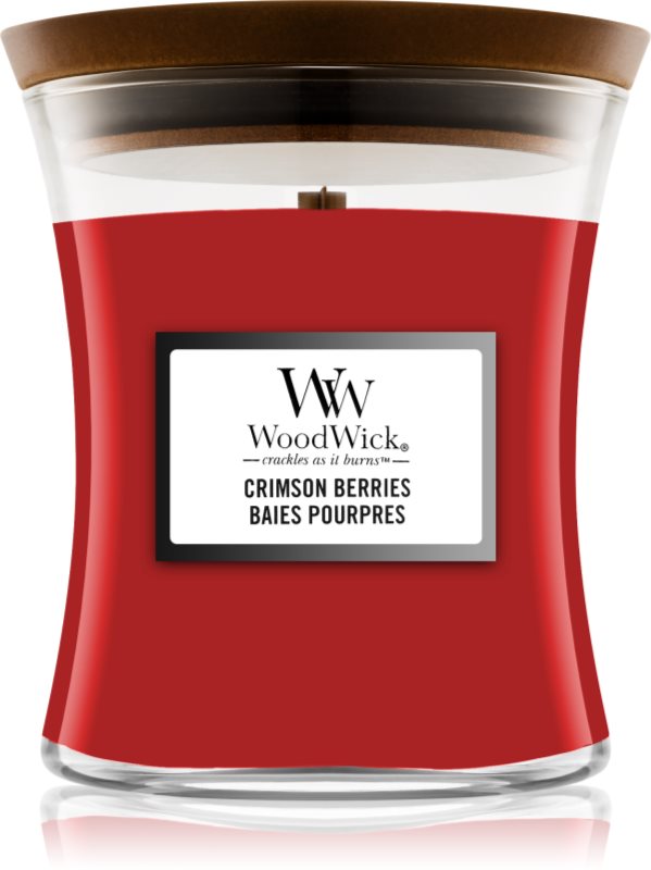 Woodwick Crimson Berries lumânare parfumată cu fitil din lemn 85 g