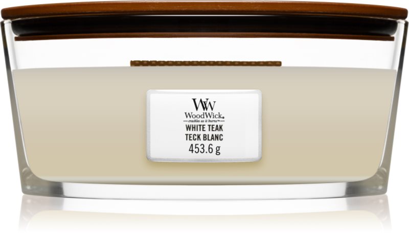 Woodwick White Teak lumânare parfumată cu fitil din lemn (hearthwick) 453.6 g