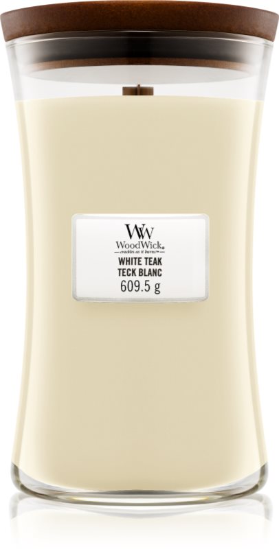 Woodwick White Teak lumânare parfumată  cu fitil din lemn