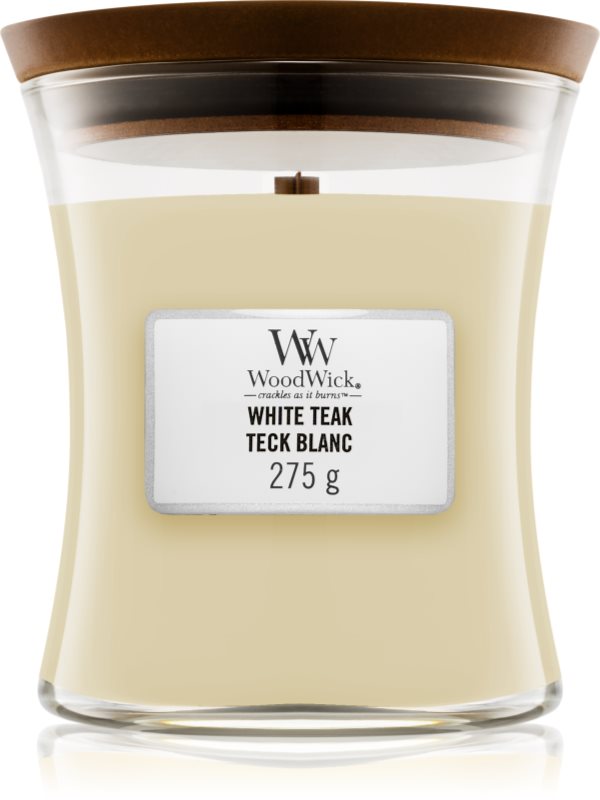 Woodwick White Teak lumânare parfumată  cu fitil din lemn