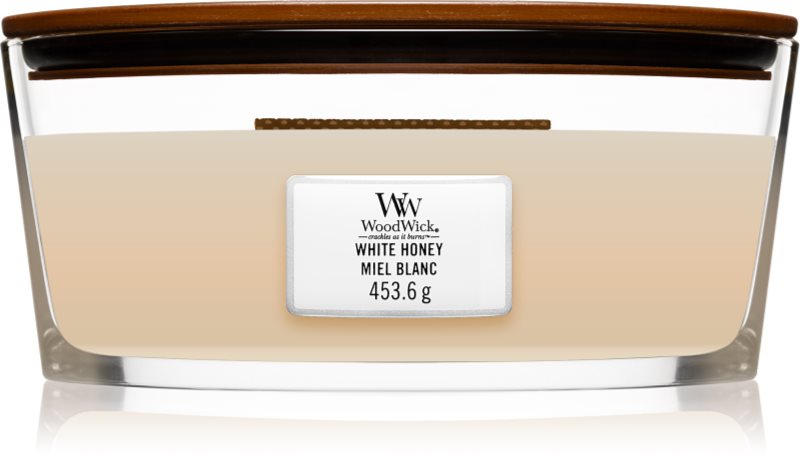 Woodwick White Honey lumânare parfumată cu fitil din lemn (hearthwick) 453 g